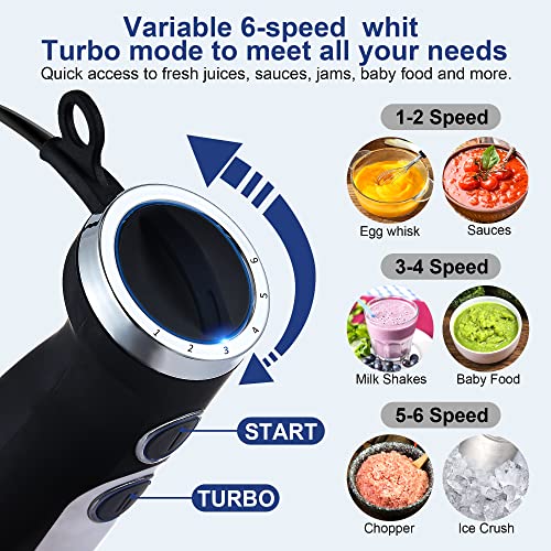 BioloMix Handheld Blender, Stainless Steel Hand Stick Blender, 4-In-1 Hand Blender with Egg Whisk, 600ml Beaker & 500ml Chopper Bowl for Smoothie