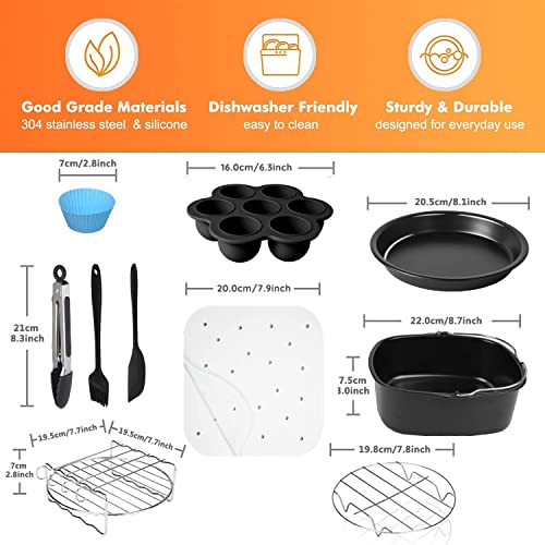 Square Air Fryer Accessories, Set of 10 Fit for COSORI 5.5L 6.4L, Instant Vortex Plus 5.7L & Other Larger Capacity Air Fryers, Including Cake Piz