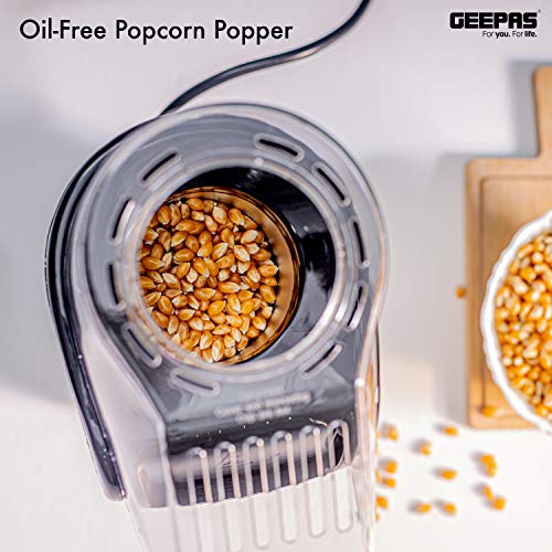 Geepas 1200W Electric Popcorn Maker | Makes Hot, Fresh, Healthy & Fat-Free Theater Style Popcorn Anytime | On/Off Switch, Attractive Design & Oil