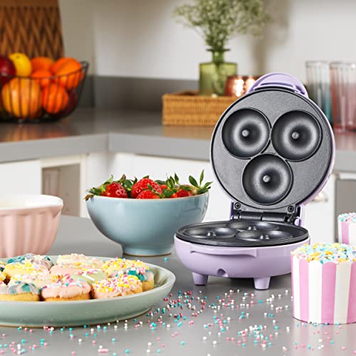 Giles & Posner EK4698GSPP Doughnut Maker - Easy Clean & Non-Stick Plates, Make 3 Mini Donuts, Create Vegan, Breakfast, & Ice Cream Doughnuts For
