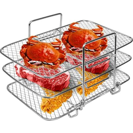 Air Fryer Rack for Ninja Dual Air Fryer, Multi-Function Three Layer Stackable Air Fryer Rack Compatible with Ninja Fryer, Dual Air Fryer Dehydrat