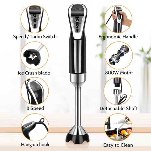LINKChef Hand Blender, 4 in 1 800W Scratch Resistant Electric Immersion Blender Set, LED Touch Display with Storage Holder, Stick Mixer Blender w