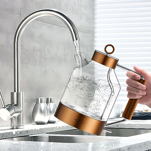Electric Kettle, ASCOT Glass Electric Tea Kettle 1.6L 2200W Tea Heater & Hot Water Boiler, Borosilicate Glass, BPA-Free, Auto Shut-Off and Boil-D