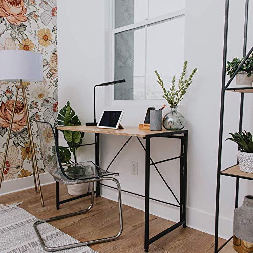 SOFSYS Modern Folding Computer Writing Desk for Small Space, Gaming, and Home Office Organization, Foldable Industrial Metal Frame with Sturdy De