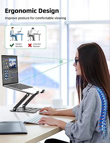 Rupoku Adjustable Laptop Stand, Ergonomic Laptop Riser Heat Vent Computer Stand for Desk, Foldable Portable Tablet Notebook Holder for MacBook Pr