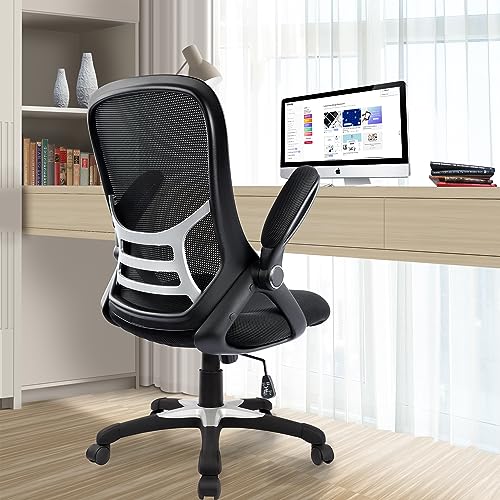 Office Chair Ergonomic Mesh Swivel Computer Task Desk Chair Comfortable, Flip-up Arms, Adjustable Height, Black