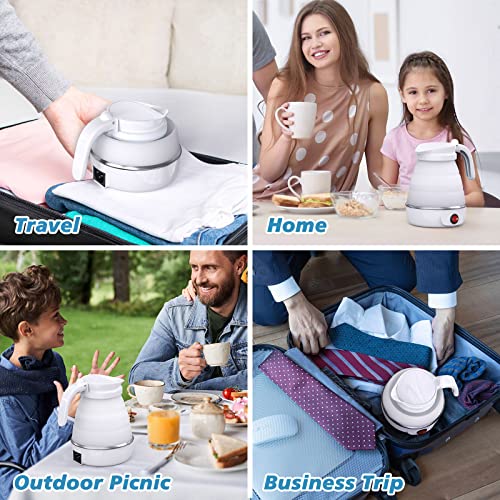 Foldable Electric Kettle, Camping Kettle, Mini Travel Kettle, Silicone Electric Water Boiler, Tea Coffee Maker, Portable Coffee Kettle with Separ