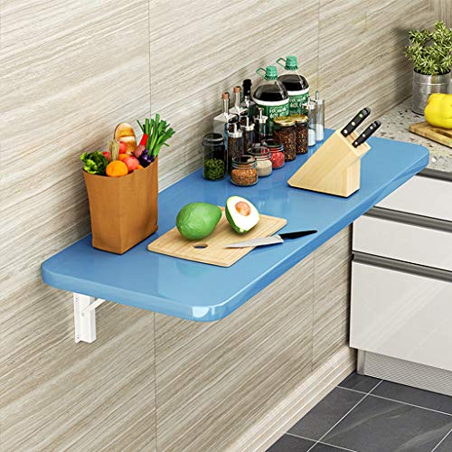 VOCD Wall-Mounted Folding Table, Drop-Leaf Kitchen Heavy Duty Fold Down Dining Table, Study Table Workstation for Home Office - Blue