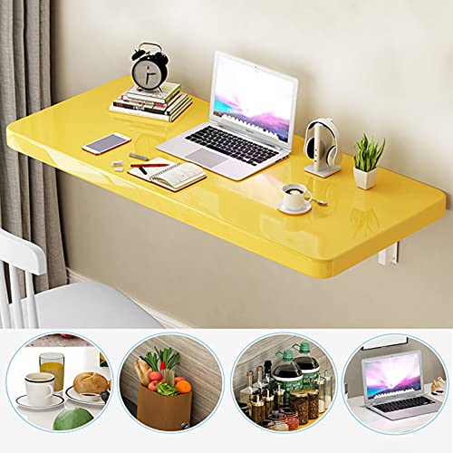 Folding Desk Floating Desk Stable Sturdy for Study Workbench, Home, Office Folding Wall-Mounted Table, Yellow 20 Sizes (Color : Yellow, Size : 50