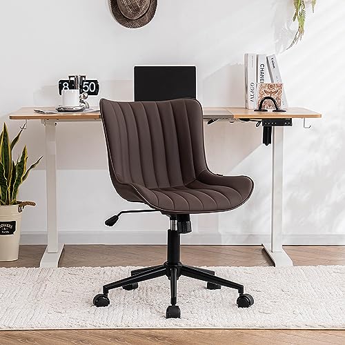 Kidol & Shellder Home Office Chair Swivel Armless Desk Chair Faux Leather Upholstered Office Computer Chair Modern Swivel Rocking Desk Chairs wit