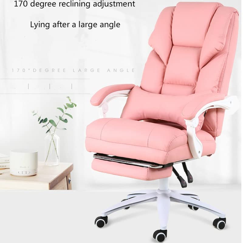 TJLSS Office Computer Chair Comfortable Gaming Chair Home Office Reclining Boss Chair Swivel Lifting Silla Gamer Nylon Feet (Color : Pink, Size :