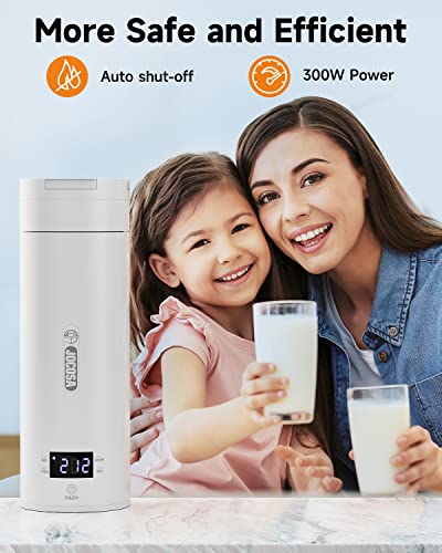 JOCOSA Travel Kettle, Compact Flip Lid Mini Kettle, 380ml 304 Stainless Steel BPA Free Portable Water Heater, Electric Kettle with Adjustable Tem