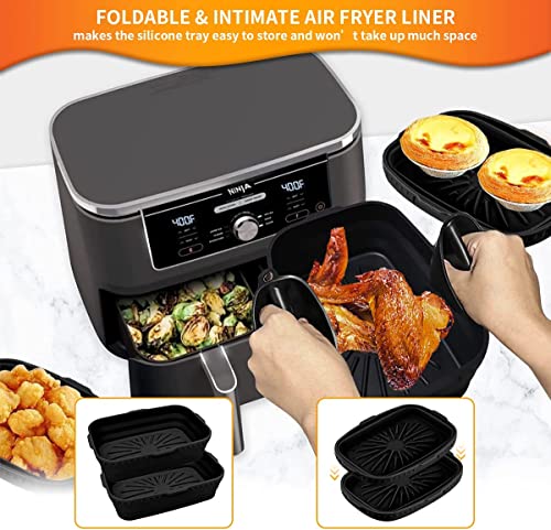 4PCS Silicone Liner for Ninja Dual Air Fryer,SHUOMAO 8inch Foldable Air Fryer Liner Reusable Silicone Air Fryer Basket Accessories for Ninja AF30
