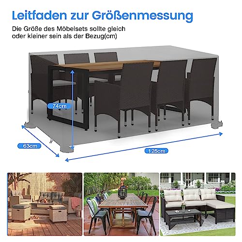 Callni Garden Furniture Covers with Side Tightening Strap, Windproof, Waterproof 420D Oxford Fabric, Patio Table Cover For Outside Chairs Sofa St