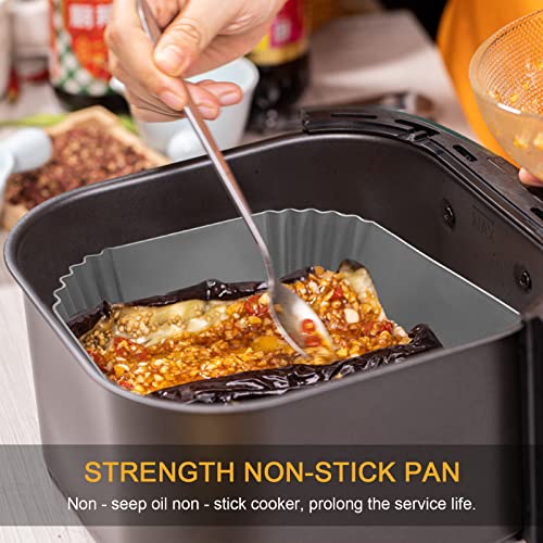 CNMTCCO Silicone Air Fryer Liners 2Pcs 7.8" Reusable Pot Food Grade Air Fryer Baking Tray Greaseproof Airfryer Basket Rack Accessories (Grey+Grey