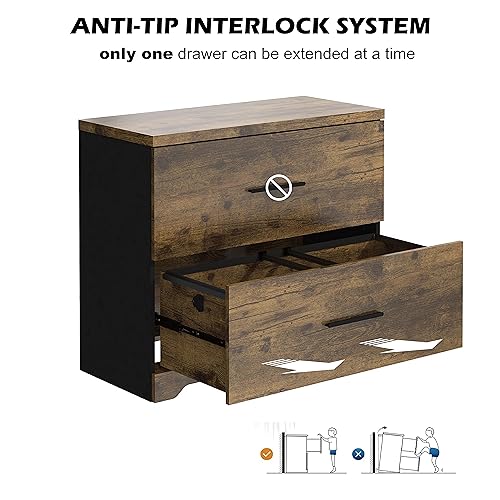 Panana 2-Drawer Wood Lateral File Cabinet, Filing Cabinets Anti-Tilt Mechanism for Home Office Storage Organization, Accommodates Letter/A4/Legal