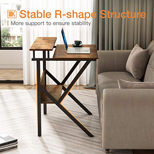 ODK Computer Desk for Small Space 27.5" Study Writing Desk with Storage, Modern Simple Style PC Desk with Monitor Stand for Home Office, Vintage