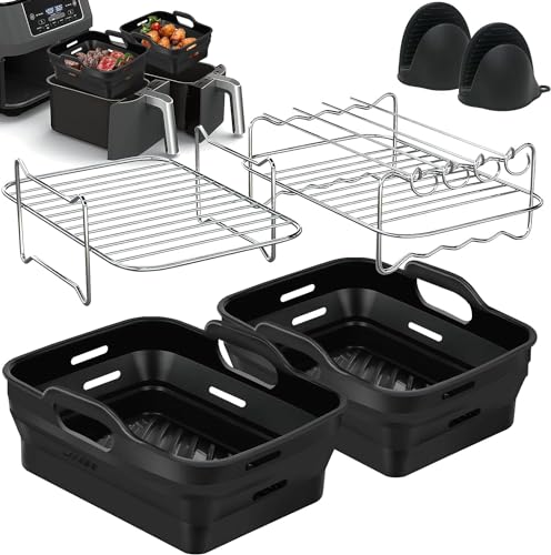 moleath Large Size Silicone Air Fryer Liners, 6PCS Dual Air Fryer Accessories Compatible for Ninja Foodi MAX AF400UK, AF451UK 9.5l, AF500UK 10.4L