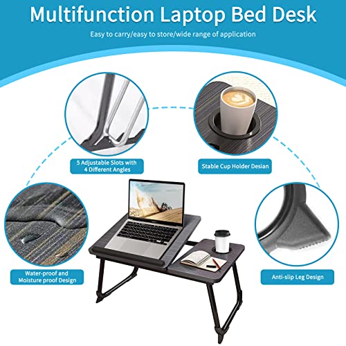 Laptop Desk for Bed or Couch, Woking in Bed Desk, Home Office Desks, Breakfast Tray Desk, Desk with Cup Holder, Watch Movies in Bed, Fordable Leg