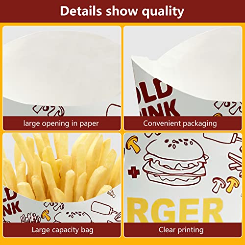 French Fries Cup, 50PCS Creative Pattern Disposable Snack Holder Popcorn Boxes, Snack Cup Paper Box for Burger Store Home Shop French Fries Popco