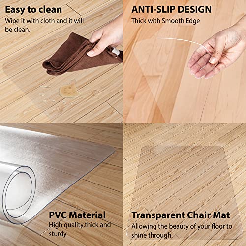 Office Chair Mat for Hardwood Floor 48"x 30" Rectangular Hard Floor Chair Mat, Heavy Duty Floor Mats Transparent Computer Chair Mats Anti-Slip Wo