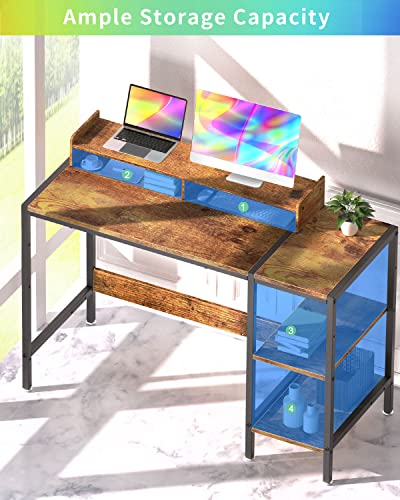 MINOSYS Computer Desk - 39” Gaming Desk, Home Office Desk with Storage, Small Desk with Monitor Stand, Rustic Writing Desk for 2 Monitors, Adjust