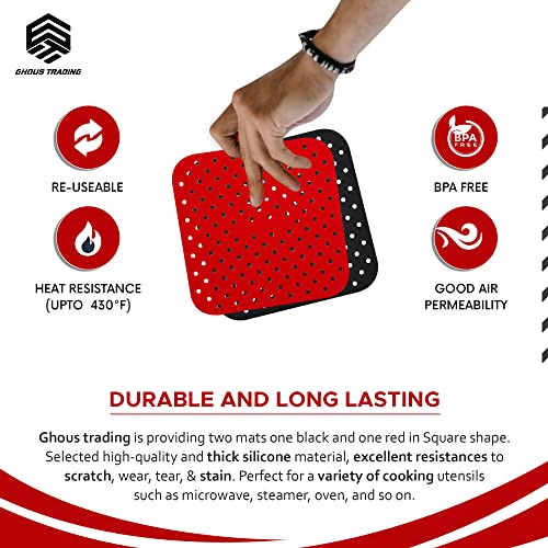 Ghous Trading Limited | Air Fryer Silicon Liner, Reusable Heat Resistant Tray, BPA Free Perforated Mats, Non-Stick Air Fryer Accessory for cookin