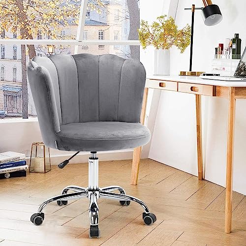 Recaceik Velvet Home Office Chair, Modern Adjustable Swivel Shell Desk Chair for Living Room Upholstered Cute Vanity Chair with Wheels, Comfy Tas