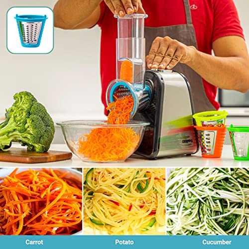 Geepas 200W 4 in 1 Electric Salad Maker | Electric, Multi Grater, Fruit Cutter, Vegetable Slicer, Shredder | Food Processor, Cylinder Design with