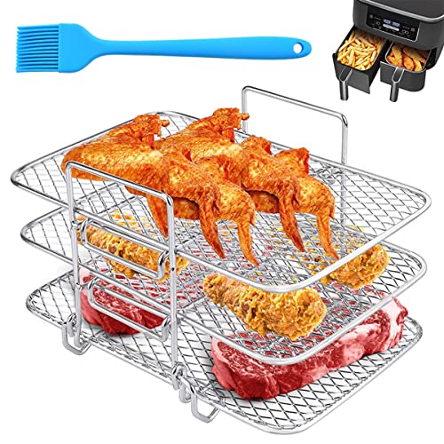 2Pcs Air Fryer Rack, Air Fryer Rack Compatible for Ninja Dual Air Fryer Multipurpose Air Fryer Accessories Stainless Steel Dual Air Fryer Rack wi
