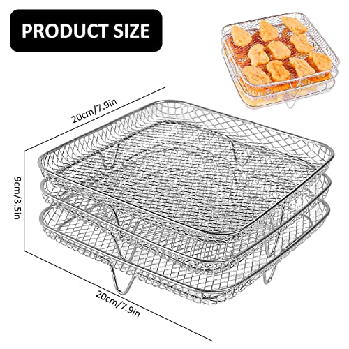 Jetcloud Air Fryer Racks Three Layer Stackable Dehydrator Stand Stainless Steel 8 inch Square Air Fryer Basket Tray Fit for 5.8QT COSORI Air Frye