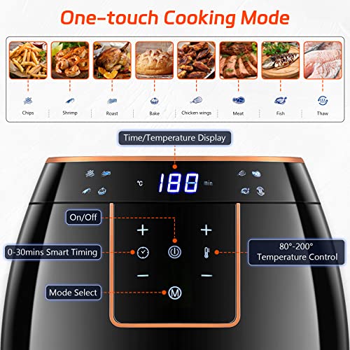 INMOZATA Air Fryer 5.5L, Oil Free Air Fryers with Non-stick Removable Basket, One-Touch Digital Screen, 360° Rapid Air Circulation, 8Presets, 0-3