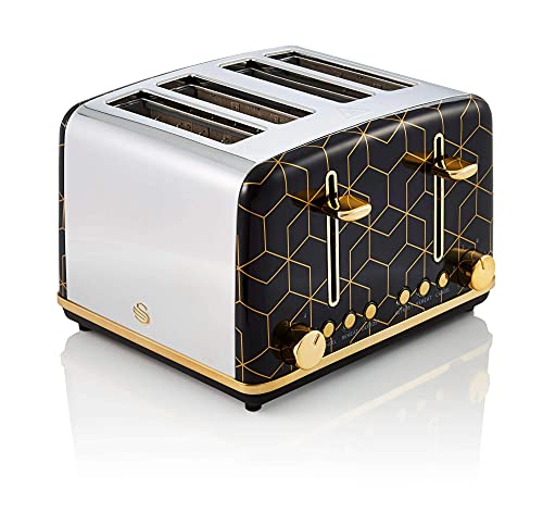 Swan Tribeca, 4 Slice Toaster, Multiple Functions & Browning Control, Glamour 20s Art Dec Design, White & Rose Gold, ST42020WHTN.