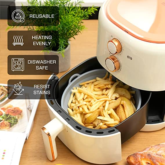 Foldable. 2Pc air fryer silicone liner, air Fryer Liners Reusable 。7.8" /20cm,Compatible with Ninja, Tower, COSORI