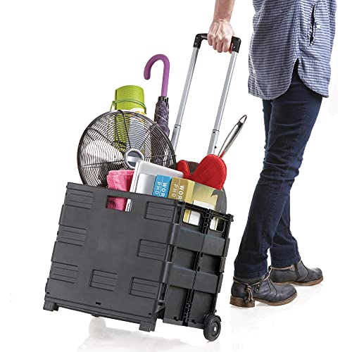 Inspired Living Ultra-Slim Rolling Collapsible Storage Pack-N-Roll Utility-carts, with Telescopic Handle, for Home, Garden, Shopping, Office, Sch