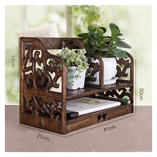 UpSoitech Storage Box Desktop Organizer Retro Carved Hollow Desktop Bookshelf Storage Shelve for Books CD Rack Book Rack Bookcase for Home Furnit