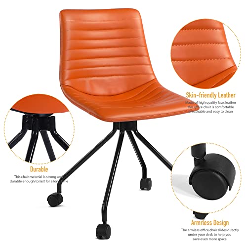 Leather Office Chair Desk Chair Set of 2, Armless Office Chair Computer Chair 360° Swivel Task Chair for Home Office Conference or Home Study or
