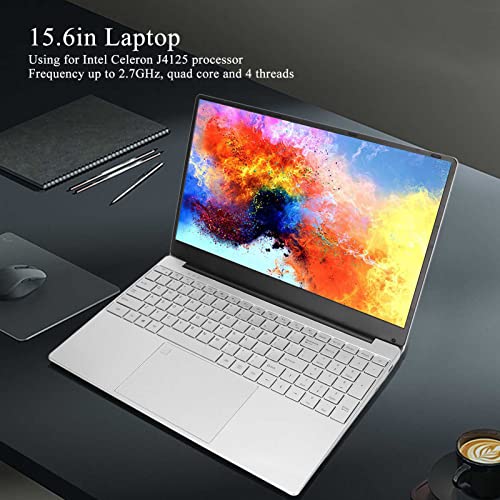 Aeun HD Laptop, UK Plug 15.6in Silver Quad Core 8GB RAM Laptop for Office (8+512G UK Plug)