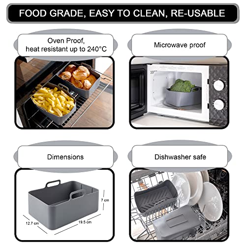 Ninja Air Fryer Silicone Liners - Thicker More Durable 180g in Spacious Rectangle, Slatted Bottom for Even Heating, Separates Grease, Reusable, D