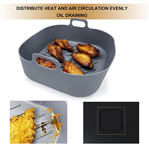 CUTIECLUB 2 Pcs Air Fryer Silicone Pot, Square 8 inch Silicone Air Fryer Liners Basket Food Safe Reusable Air fryers Oven Replacement Accessories