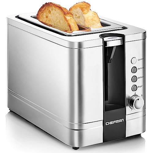 Chefman 2 Slice Toaster, 7 Shade Settings, Stainless Steel Toaster 2 Slice with Extra-Wide Slots, Thick Bread Toaster and Bagel Toaster, Reheat,