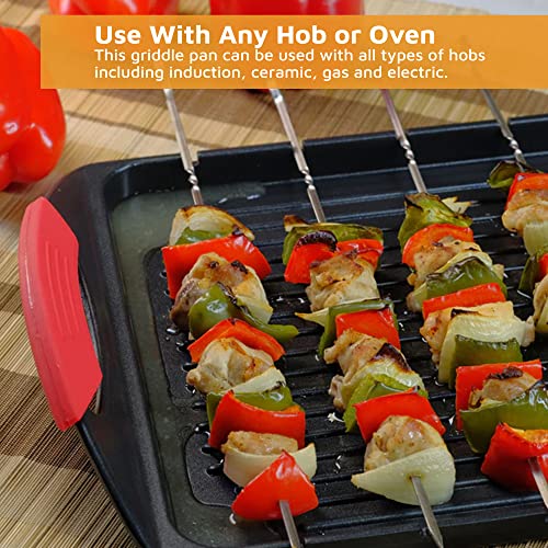 Jean-Patrique Griddle Me This Griddle Plate for Gas Hob Electric and Induction Hob - Griddle Pan & 6 Stainless Steel Skewers Grill Pan-Style Cook