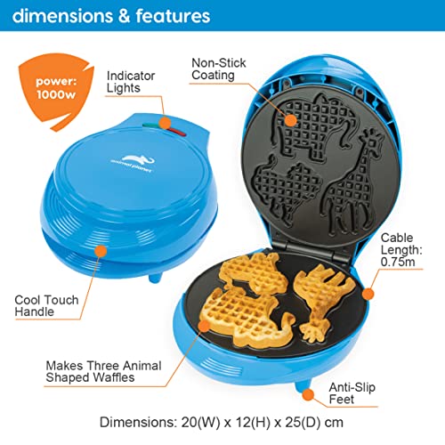 Animal Planet Waffle Makers / 3 in 1 Animal Shaped Waffle Iron/Cool Touch Handle/Non-Stick Coating/Cord Storage/Anti-Slip Feet (Safari)