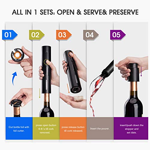 Electric Wine Bottle Openers,Mafiti Red Wine Accessories Gift Set,Corkscrew with Foil Cutter,Wine Vacuum Stopper,Wine Aerator Pourer for Christma