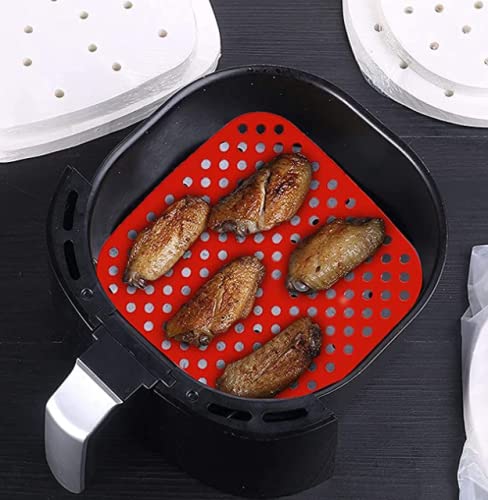 Kikuo 2 Pieces Air Fryer Liners, Reusable Air Fryer Silicone Liners, Food Grade Non-Stick Easy to Clean Square Silicone Replacement Air Fryer Acc
