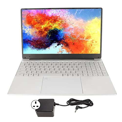 Aeun HD Laptop, UK Plug 15.6in Silver Quad Core 8GB RAM Laptop for Office (8+1TB UK Plug)