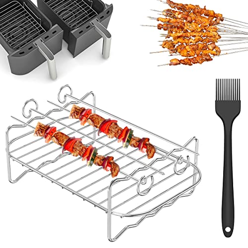 2Pcs Air Fryer Rack, Air Fryer Rack Compatible for Ninja Dual Air Fryer Multipurpose Air Fryer Accessories Stainless Steel Dual Air Fryer Rack wi