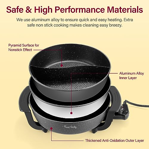 Food Party Hot Pot Electric Hotpot with Divider Chinese Hot Pot Cooker Non-Stick 6-Quart Shabu Shabu Pot