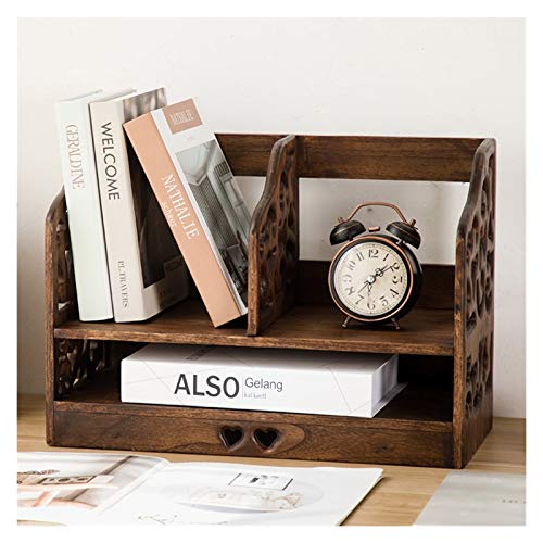 UpSoitech Storage Box Desktop Organizer Retro Carved Hollow Desktop Bookshelf Storage Shelve for Books CD Rack Book Rack Bookcase for Home Furnit