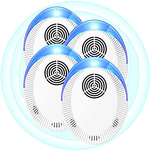 4 Pack Ultrasonic Pest Repeller, Spider Repellent Plug In, Cockroach Control Devices Indoor & Outdoor Anti Mosquitoes, Fleas, Ants, Bed Bugs, Fli